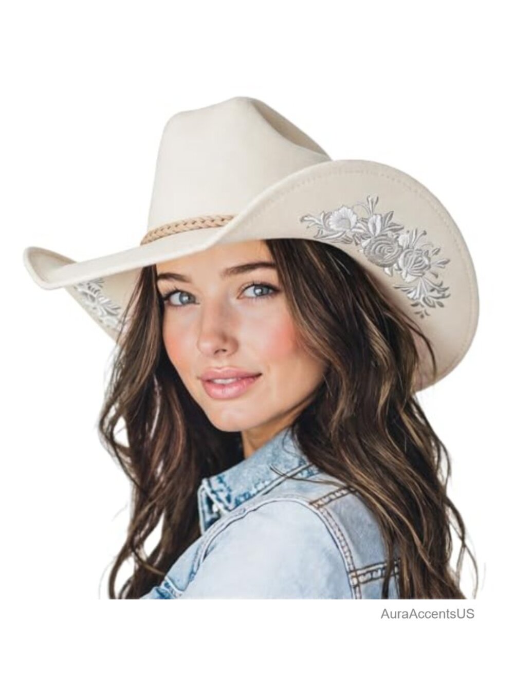 Suede Cowgirl Hat Embroidered Western Costume Accessory for Women